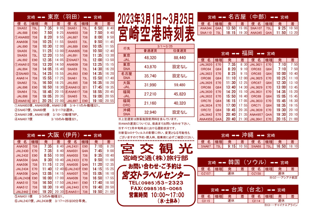 宮崎空港時刻表（2023.3月）トラベルセンターのサムネイル